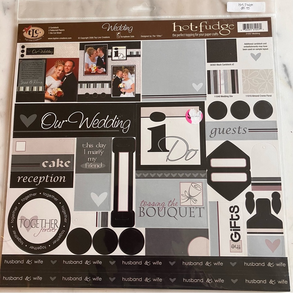 TLC 14 pgs Wedding Scrapbook Kit w/ coordinating stickers & embellishments black
